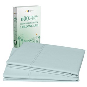 Set of 2 Pillowcases - Luxury 600 Thread Count, 100% Cotton Sateen, Soft, Crisp, and Breathable by California Design Den - 1 of 4