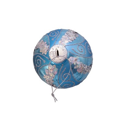80MM Silver Blue Sequin Glass Ball Ornaments Set of 6