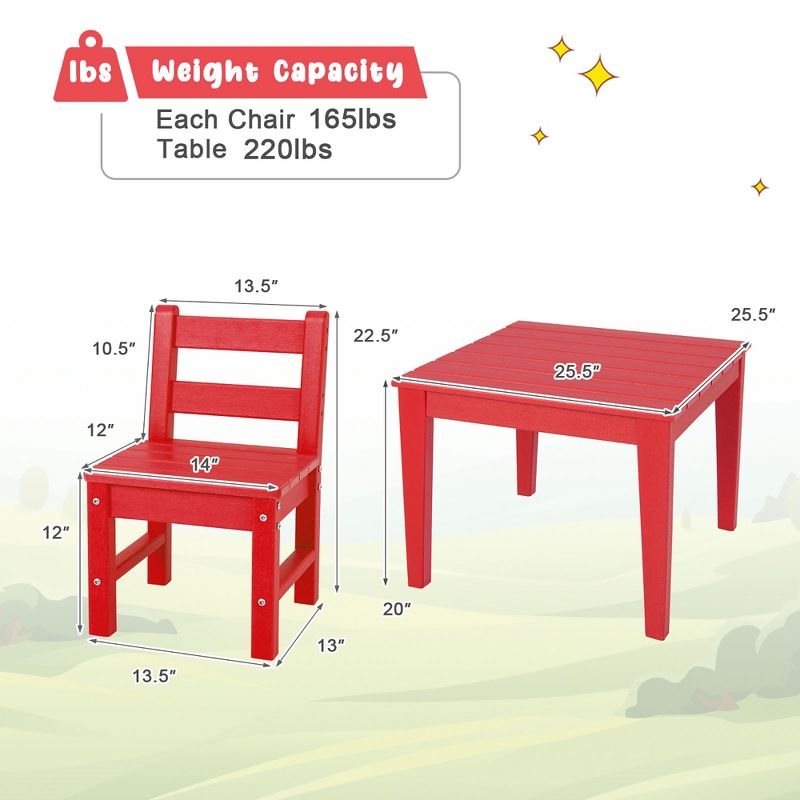 Costway 3PCS Kids Table & 2 Chairs Set Outdoor Heavy-Duty All-Weather Activity Table Set, 4 of 11