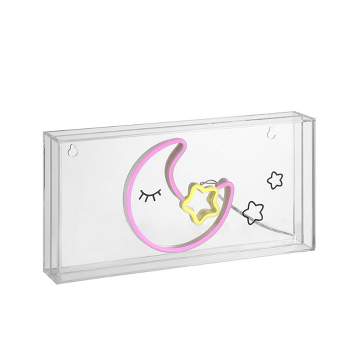 11.8" Moon Contemporary Glam Acrylic Box Pendant (Includes LED Light Bulb) Neon Pink/Yellow - JONATHAN Y