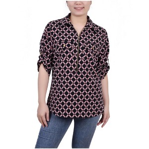 NY Collection Womens Roll Tab Sleeve Pullover Blouse - 1 of 1