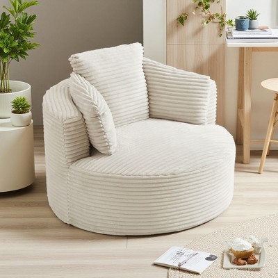 Compressible Corduroy Round Chair with Cushioned Backrest