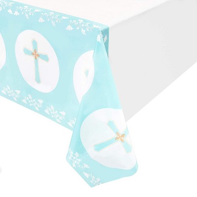 Blue Panda 3 Pack Religious Baptism Easter Party Disposable Tablecloth Table Cover for Kids, 54 x 108"