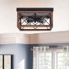 Farmhouse Semi Flush Mount Ceiling Light, Square Wood and Black Metal Cage Fixture with 3 Lights - 3 of 4