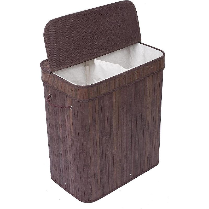 BirdRock Home Bamboo Double Laundry Hamper with Lid and Cloth Liner - Espresso, 1 of 6