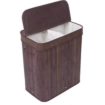 BirdRock Home Bamboo Double Laundry Hamper with Lid and Cloth Liner - Espresso
