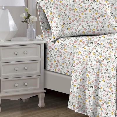 Sara Coral Floral Full Polyester Sheet Set