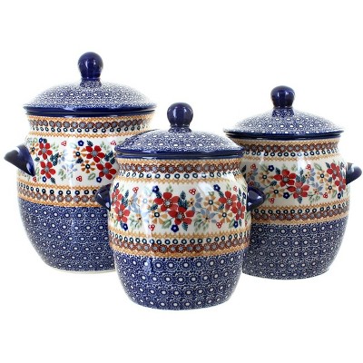 Blue Rose Polish Pottery 1300 Manufaktura 3 Piece Canister Set