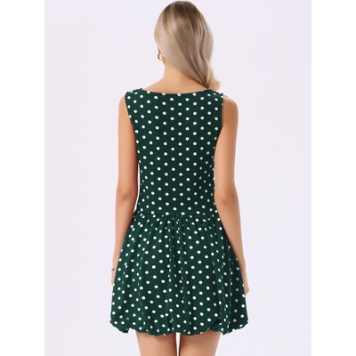 Женские платья INSPIRE CHIC Women's Polka Dot Summer Sleeveless Ruffle Hem Crew Neck A-Line Mini Dresses Medium Dark Green — фото 3