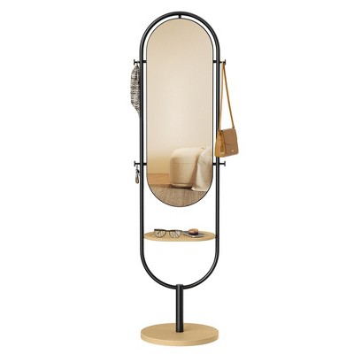 SONGMICS Full-Length Floor Mirror, Modern Standing Full Body Mirror, Inspired by Original Award-Winning Design, Oak Beige and Ink Black