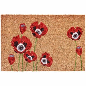 HomeRoots 24" X 36" Natural And Red Coir Floral Outdoor Door Mat - 1 of 4