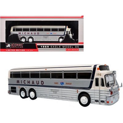 1969 Eagle Model 05 Coach Bus White and Silver with Black 1/87 (HO) Diecast Model by Iconic Replicas