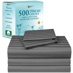 Luxury 500 Thread Count Bed Sheets Set - 100% Cotton Sateen Sheets Set, Soft, Cool & Breathable, Deep Pocket by California Design Den - 1 of 4