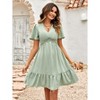 Women V Neck Casual Dress Flared Sleeve Hollow Out Summer Midi Dresses Wedding Guest Outfits - 2 of 4