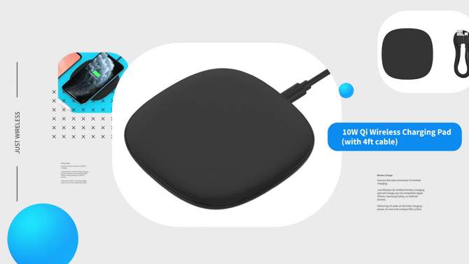 Just Wireless 10W Qi Wireless Charging Pad with 4&#39; TPU Charging Cable - Black, 2 of 12, play video