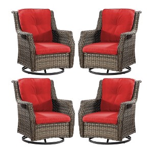 YARDSIGHT Outdoor Swivel Patio Chair with High Back – All-Weather PE Wicker Rattan Chair with Waterproof Cushion for Porch, Deck, Backyard & Balcony - 1 of 4