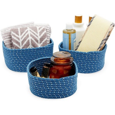 Farmlyn Creek 3-Pack Round Cotton Woven Baskets for Storage, Blue Home Organizers (3 Sizes)