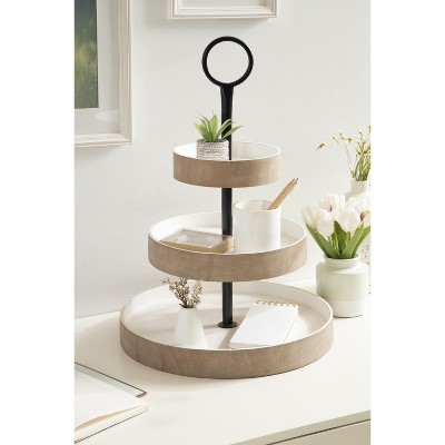 Rustic Brown and Distressed White Wooden 3-Tiered Tray