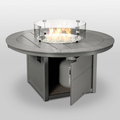 Slate Grey Round 48" Gas Fire Pit Table with Glass Wind Guard