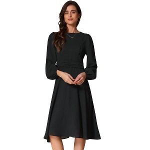 Allegra K Women's Lantern Long Sleeves Midi Autumn Winter Party Gown Dress - 1 of 4