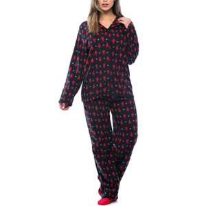 #followme  Womens Printed Microfleece Button Front PJ Pant Set with Socks / Winter Pajamas - 1 of 4