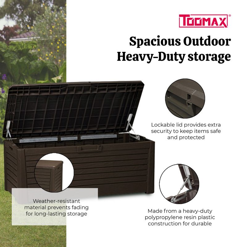 Toomax Florida Weather Resistant Heavy Duty 145 Gallon Novel Plastic Outdoor Storage Deck Box with Lockable Lid and 793 Pound Weight Capacity, Brown, 4 of 7