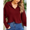 Coolmee Women Oversized Puff Long Sleeve V Neck Knitted Polo Pullover Sweater Crop Jumper Tops - 4 of 4