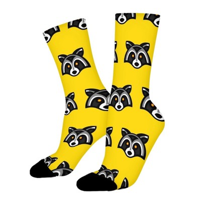 Raccoon Animal Face Women Printed Crew Socks Funny Funky Socks Soft Polyester Novelty Gifts for Artists Men