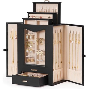 Jewelry Organizer with Transparent Window Necklace Hooks Jewelry Box for Necklaces Rings Earrings Bracelets - 1 of 4