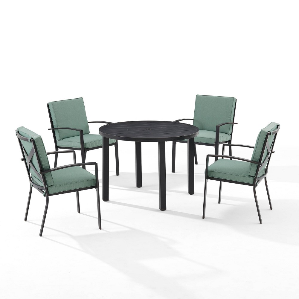 Photos - Dining Table Crosley 5pc Kaplan Outdoor Steel Round Dining Set Mist/Bronze  