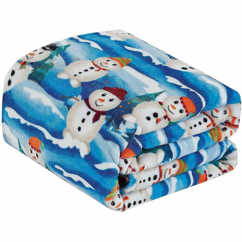 Kate Aurora Holiday Living Ultra Soft & Cozy Christmas White Snowman Plush Accent Throw Blanket - 50 in. W x 60 in. L, 1 of 3
