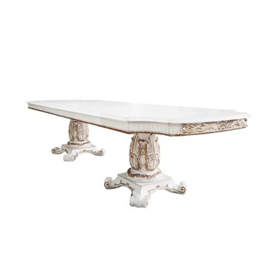 120" Antique Pearl Double Pedestal Extendable Dining Table