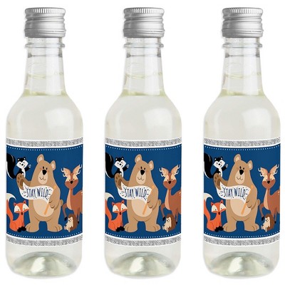 Big Dot of Happiness Stay Wild - Forest Animals - Mini Wine & Champagne Bottle Label Stickers - Woodland Baby Shower Birthday Party Favor Gift - 16 Ct