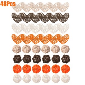 Aghana Digitals 48Pcs Wicker Rattan Decorative Balls: 24 Round & 24 Heart Shaped, 3/5cm, - 1 of 4