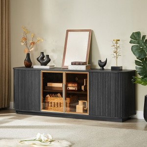 64 Inch Modern TV Stand, Wooden Entertainment Center with Storage, TV Console Table, Sideboard Buffet Cabinet for Living Room, Black Glass Door - 1 of 4
