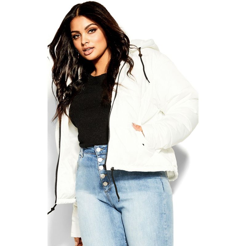Women's Plus Size Streetwise Puffer Jacket - ivory | CITY CHIC, 1 of 4