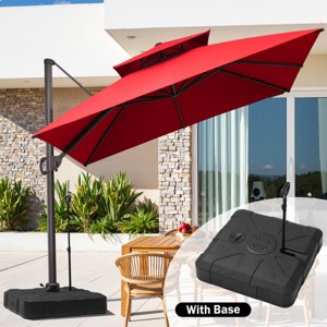 11FT Square Double Top Cantilever Umbrella Outdoor 360° Rotation 6 Heights Adjustable Offset Umbrella with Metal Pole Cantilever with Base - 1 of 4