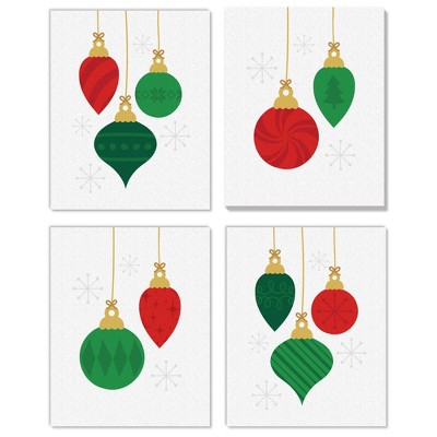 Big Dot of Happiness Ornaments - Unframed Holiday and Christmas Linen Paper Wall Art - Set of 4 - Artisms - 8 x 10 inches