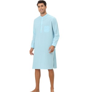 Lars Amadeus Men's Loose Fit Banded Collar Henley Nightgown - 1 of 4