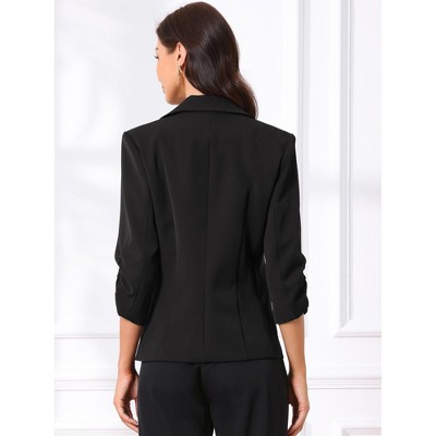 INSPIRE CHIC Women's Business Casual Ruched 3/4 Sleeve One Button Blazer for Work Suit Jacket Medium Black — фото 3