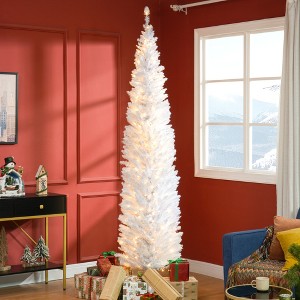 FURNIinspire Artificial Trees Indoor Outdoor Tall Slim Prelit Artificial Christmas Tree With 618 Tips, Christmas Decoration, White, 21.8"*21.8"*94.5" - 1 of 4