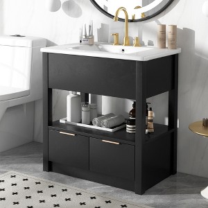 Whisen 30" Bathroom Vanity with Sink Top, Bathroom Cabinet with Open Storage Shelf and Drawers - 1 of 4