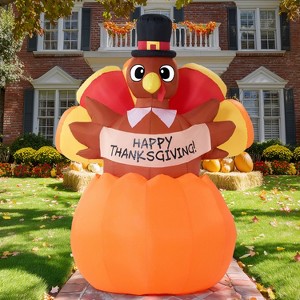 Joyfy 6ft Inflatable Turkey Pumpkin Outdoor Decorations, Thanksgiving  LED Light-Up Inflatable Decoration for Garden Lawn Yard Party Decor - 1 of 4