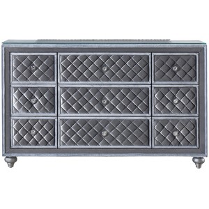 1pc Glam 9-Drawer Dresser w Tempered Glass Top Velvet Tufted Drawer Front Faux Crystal Drawer Knobs Bedroom Furniture - 1 of 1