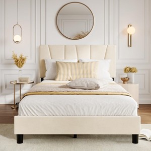 Twin Size Bed Frame with Adjustable Headboard, Velvet Upholstered Tufted Twin Platform Bedframe with Strong Wooden Slats, No Box Spring Needed - 1 of 4