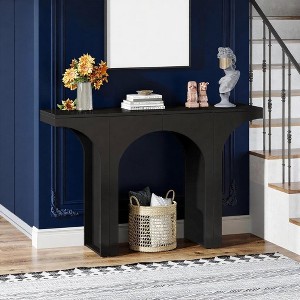 KTMBDW Console Table, Wood Sofa Table Behind Couch with Arched Base, Narrow Hallway Table, Modern Foyer Accent Table for Entrance Living Room, Black - 1 of 4