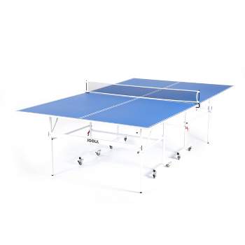 HOMCOM Table de ping pong tennis de table pliable 8 roues - filet, 2  raquettes, 3 balles inclus - noir bleu pas cher 