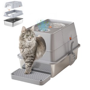 Stainless Steel Litter Box with Lid, X Large Litter Box for Cats, Enclosed Removable Metal Litter Boxes with High Sided & Scoop, Dog Proof - 1 of 4