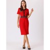 Hobemty Women's Round Neck Short Sleeve Contrast Color Elegant Sheath Pencil Dresses - 2 of 4