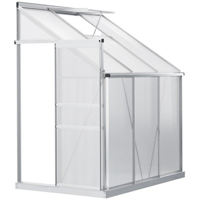 Outsunny Walk-in Greenhouse 6' x 8' x 6.5' Polycarbonate Adjustable Roof Vent Base Sliding Door Clear
